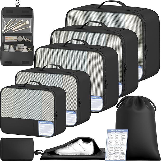 Bagail 9‑Piece Packing Cubes Set (Black) 