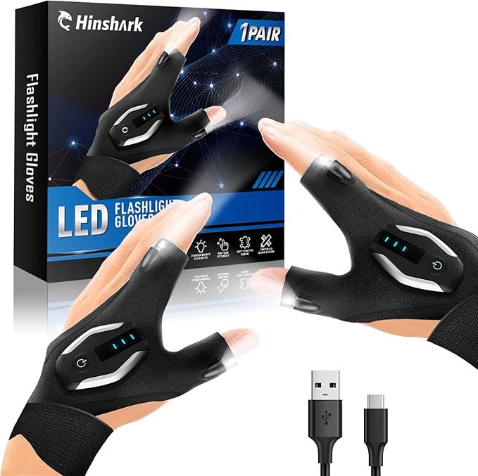 LED Flashlight Gloves for Men Hands‑Free Lighting Tool Perfect Father’s Day Gift  